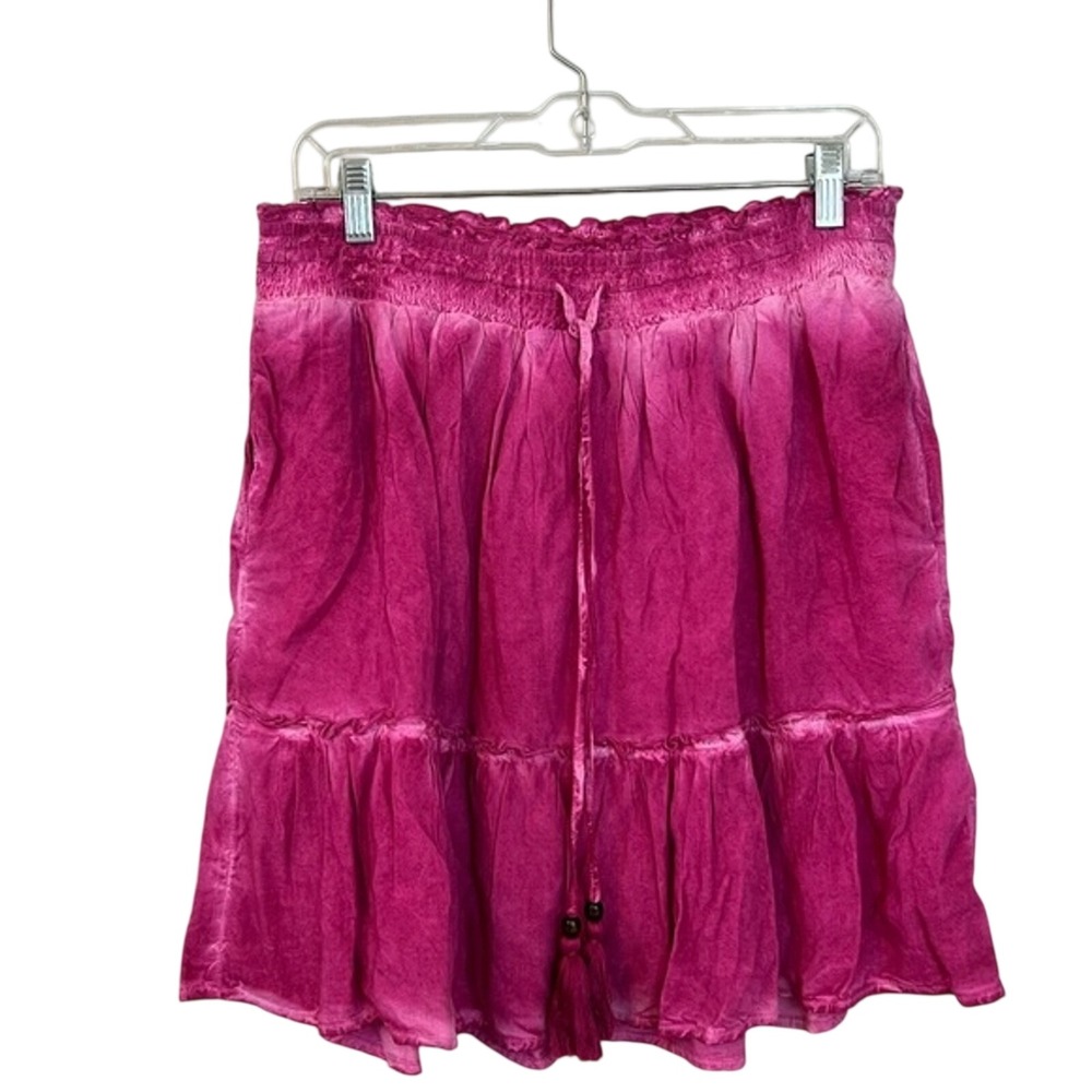 Pilcro and the Letterpress Pink Linen Blend Smocked Tiered Mini Skirt Small